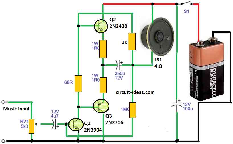 Simple 1 watt amplifier circuit diagram