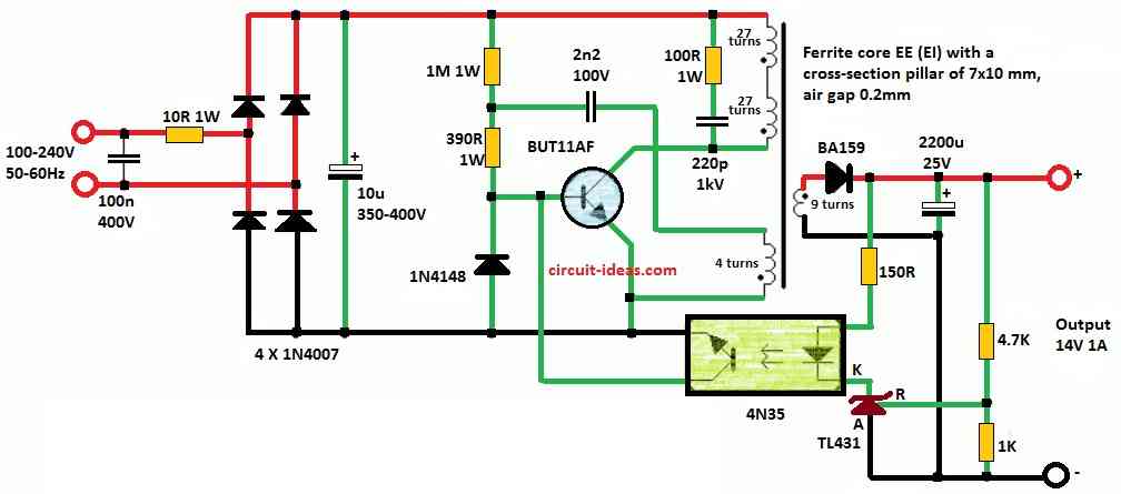 Simple 14 V SMPS Circuit Diagram