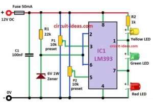 Battery Voltage Level Indicator Circuit using 3 LED - Circuit Ideas for You