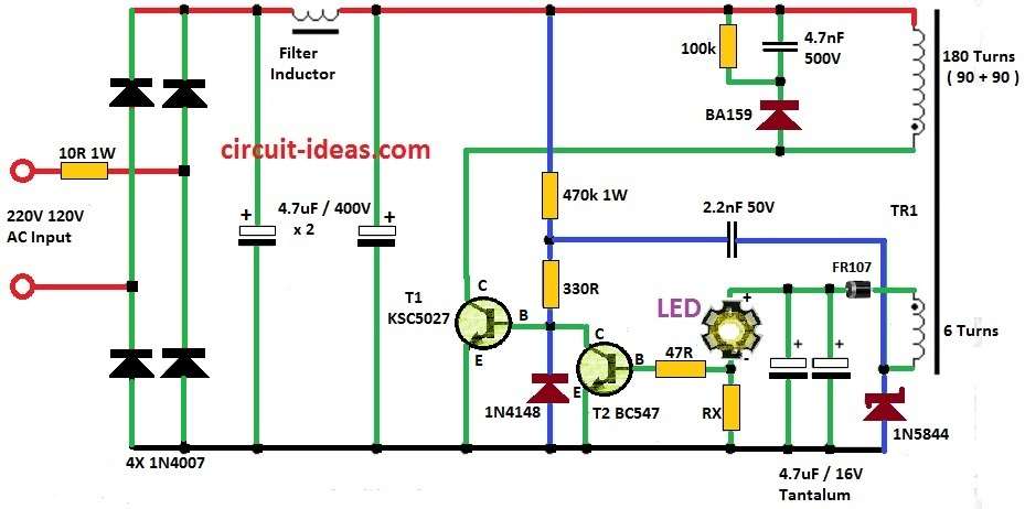 5 Watt LED Driver Circuit (SMPS) Diagram
