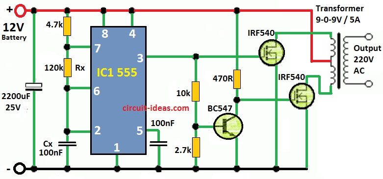 IC 555 Inverter Circuit Diagram