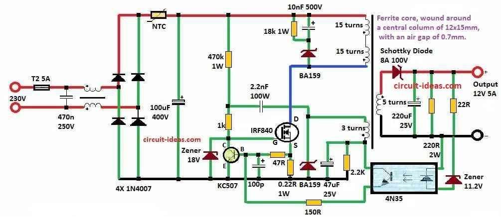 Simple 12V 5 Amp SMPS Circuit Diagram
