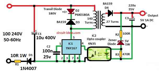 5V 1A SMPS Circuit Diagram