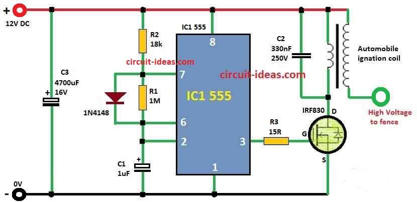 Simple High Voltage Fence Charger Circuit Diagram