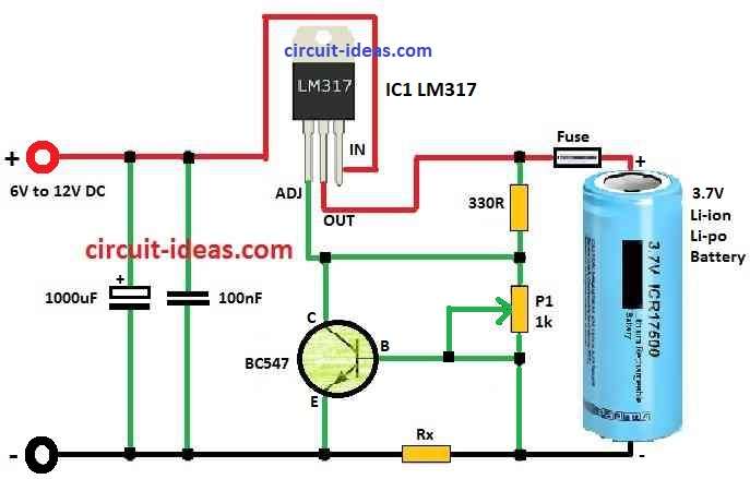 Simple Li-ion Battery Charger Circuit using LM317 IC Diagram