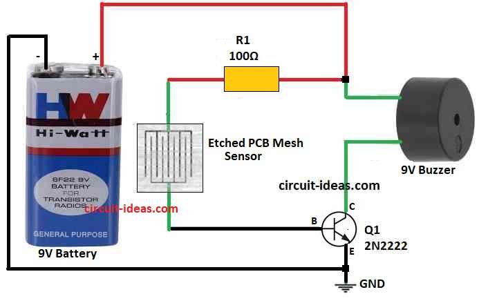 Simple Rain Detector Alarm Circuit Diagram