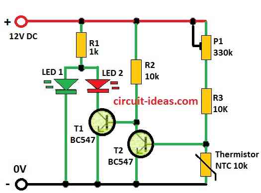 Two LED Temperature Indicator Circuit Diagram