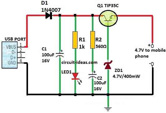 Simple USB Battery Charger Circuit Diagram