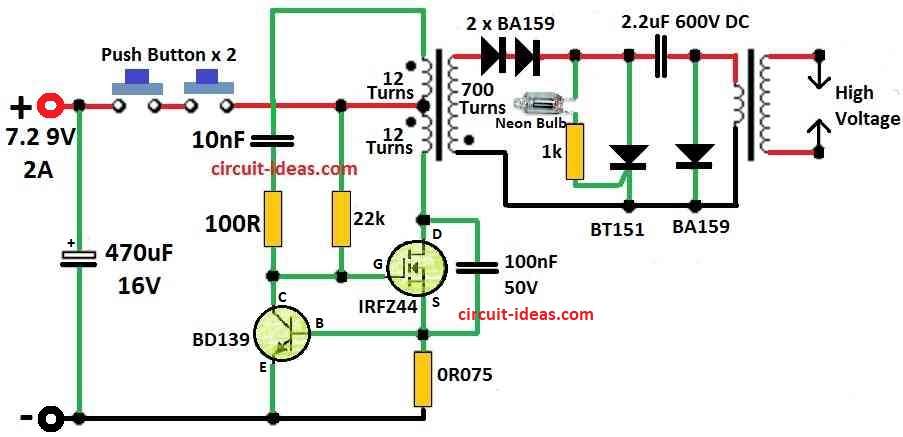Stun Gun, Taser Gun Circuit Diagram