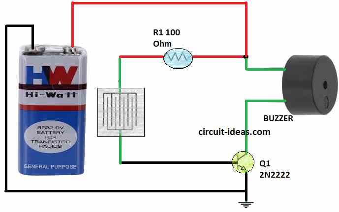 Simple rain alarm sensor circuit with buzzer