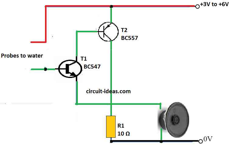 Simple water level buzzer indicator circuit