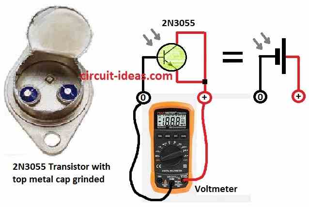 simple solar cell using a 2N3055 Transistor