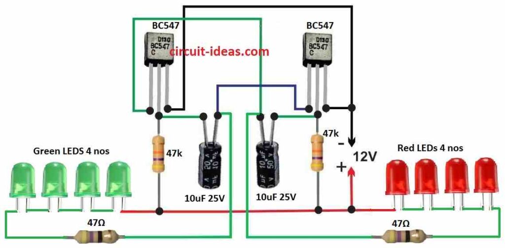 Simple Alternate Red Green LED Flasher Circuit - Circuit Ideas for You