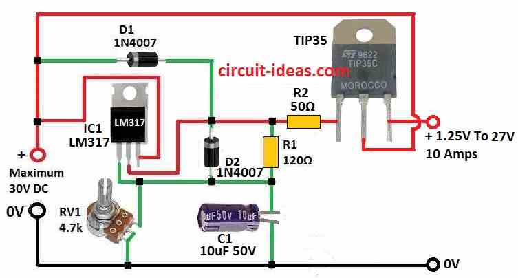 High Current Adjustable LM317 Power Supply Circuit - Circuit Ideas for You