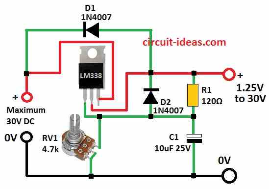 Simple Adjustable Power Supply Circuit using IC LM338 - Circuit Ideas ...