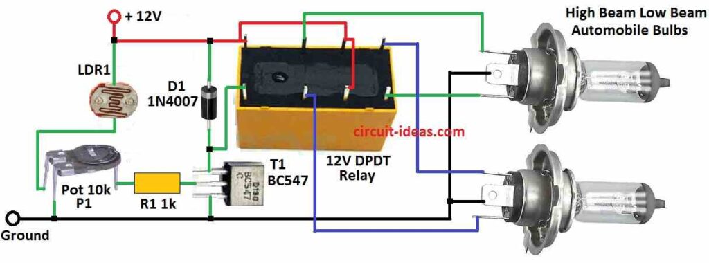 Automatic Dimmer Dipper Circuit Diagram for Automobiles