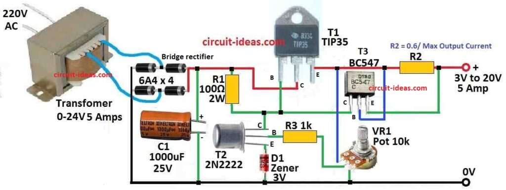 Simple Bench Power Supply Circuit Diagram