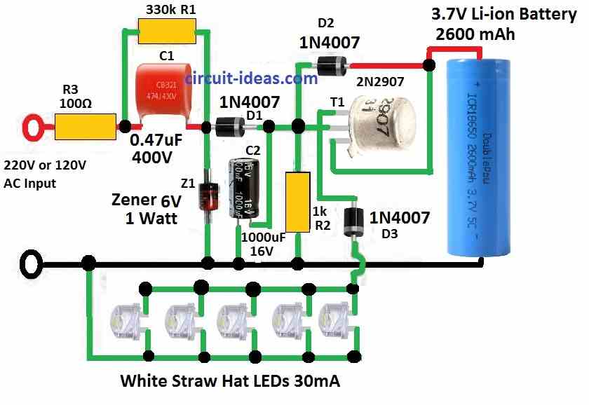 Simple LED Emergency Light Circuit - Circuit Ideas for You