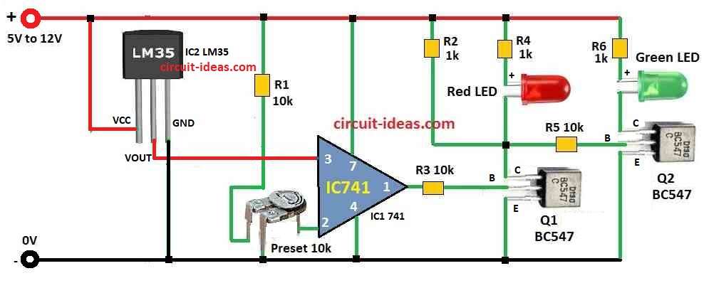 Simple IC LM35 Temperature Indicator Circuit Diagram