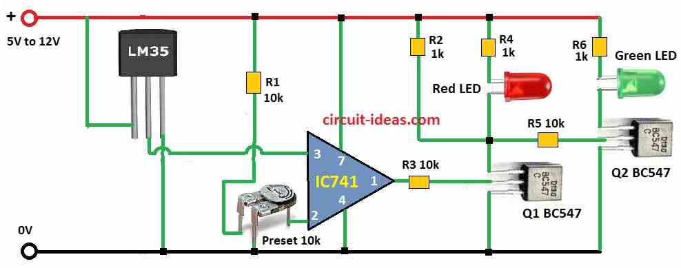 IC LM35 Temperature Indicator Circuit Diagram