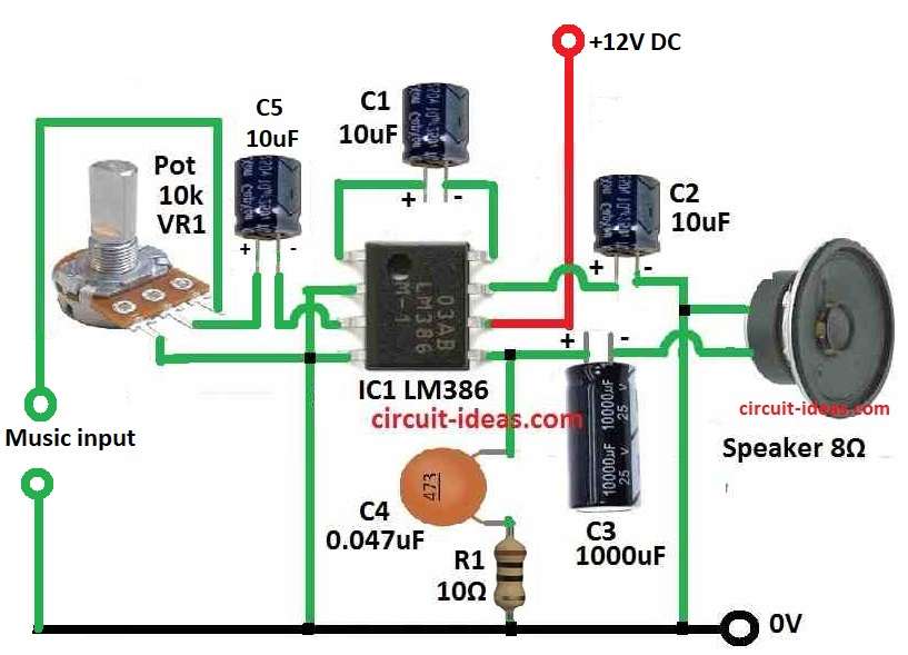 Simple LM386 Audio Amplifier Circuit Diagram