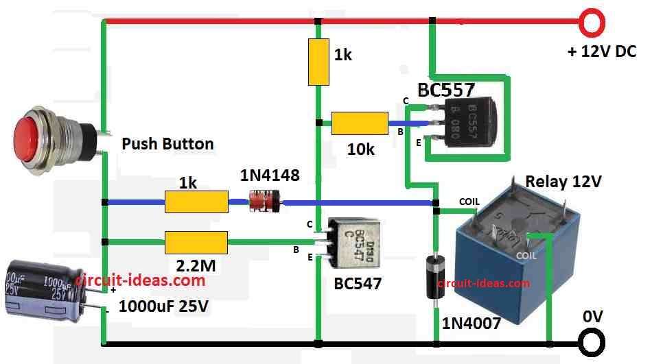 Simple Long Duration Timer Circuit Diagram using Two Transistors