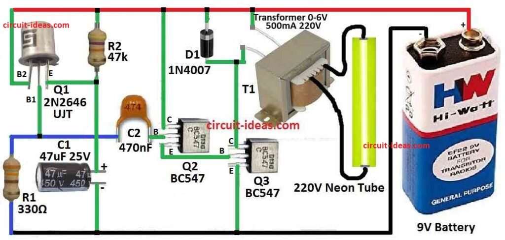 Simple Neon Tube Flasher Circuit Diagram