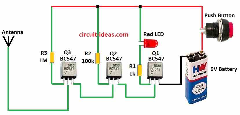 Simple Non Contact AC Mains Voltage Detector Circuit Diagram