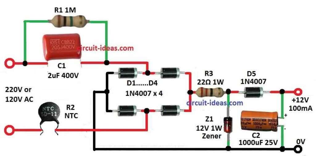 Simple Transformerless Power Supply Circuit Diagram