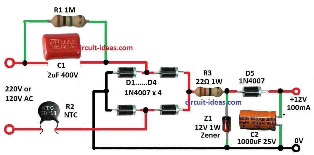 Simple Transformerless Power Supply Circuit - Circuit Ideas for You