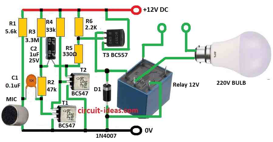 simple sound activated relay circuit diagram