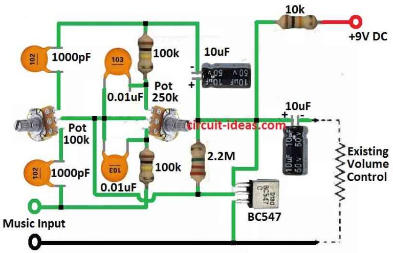 Bass Treble Tone Control Circuit using a Single Transistor - Circuit ...