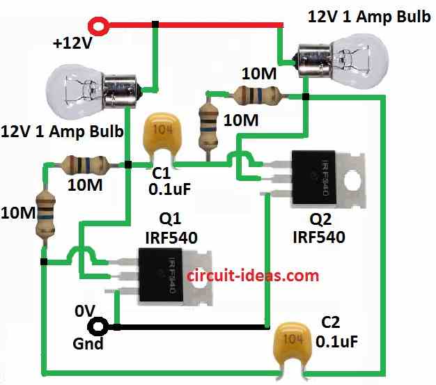 Simple FET two Lamp Flasher Circuit Diagram