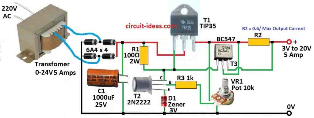 Simple Bench Power Supply Circuit Diagram