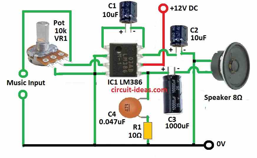 Simple LM386 Audio Amplifier Circuit Diagram