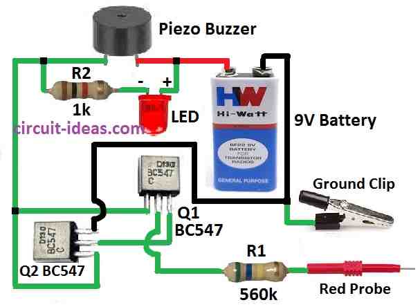 Simple Logic Probe Circuit Diagram using Transistors