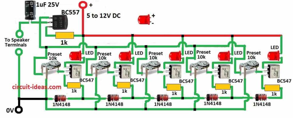 Simple Music Level LED Indicator Circuit - Circuit Ideas for You