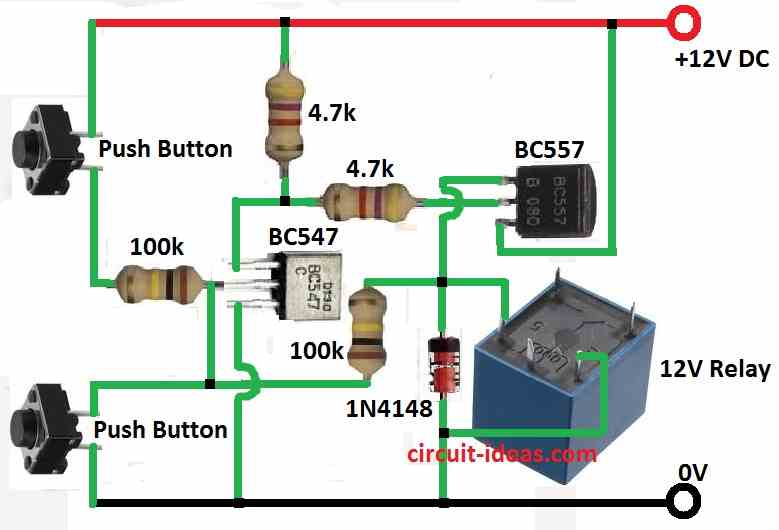 Simple Set-Reset Latch Circuit Diagram using Transistors