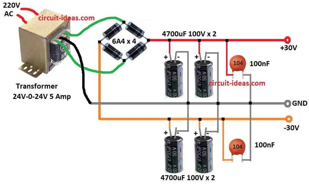 Simple 100 Watt Amplifier Power Supply Circuit 