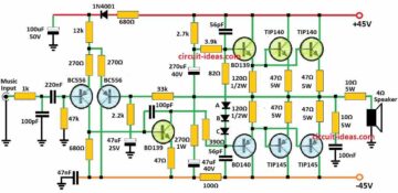 Simple 300 Watt Power Amplifier Circuit using Transistors - Circuit