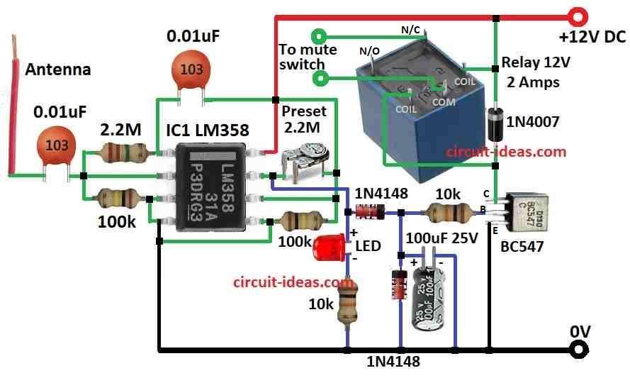 Cellphone Triggered Car Amplifier Auto Mute Circuit Diagram
