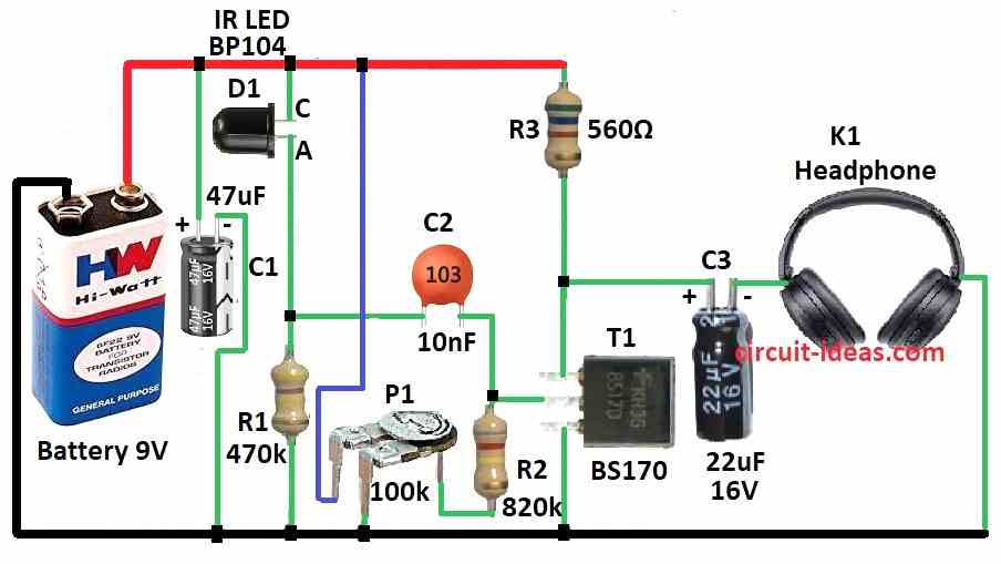 Infrared Wireless Headphones Receiver Circuit Diagram