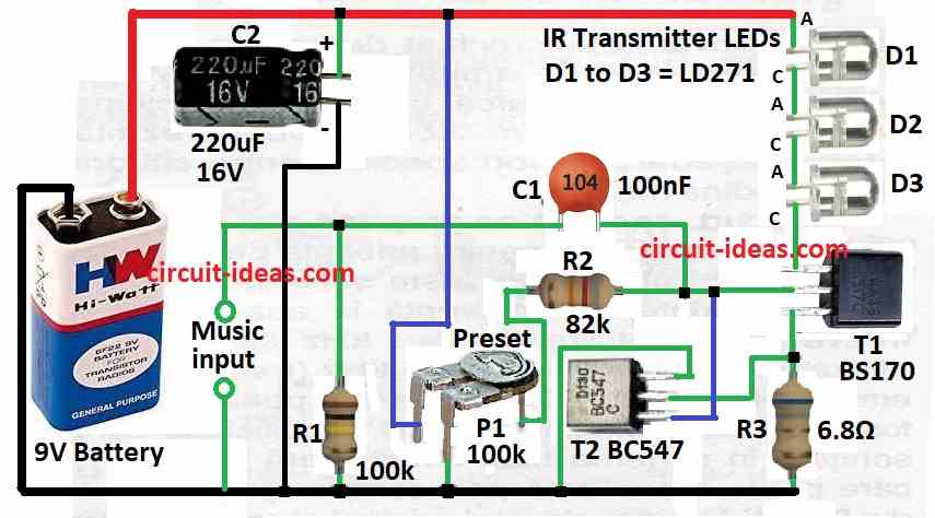 Infrared Wireless Headphones Transmitter Circuit Diagram