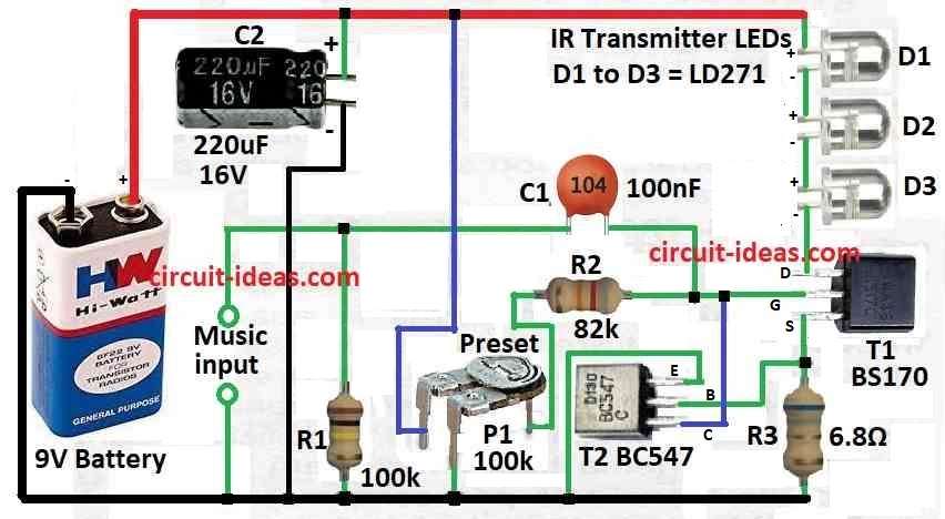 Infrared Wireless Headphones Transmitter Circuit Diagram