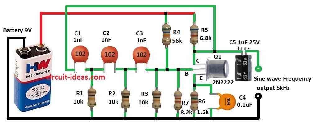 Simple Phase Shift Oscillator Circuit using a Single Transistor ...