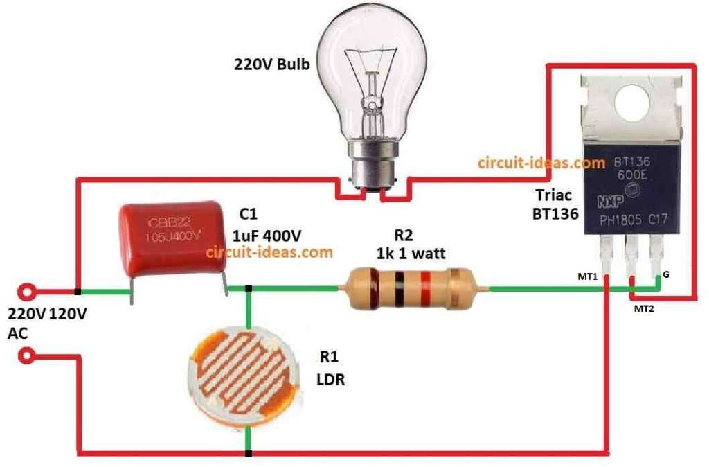 Simple Day Night Activated Switch Circuit Diagram using a Triac and LDR