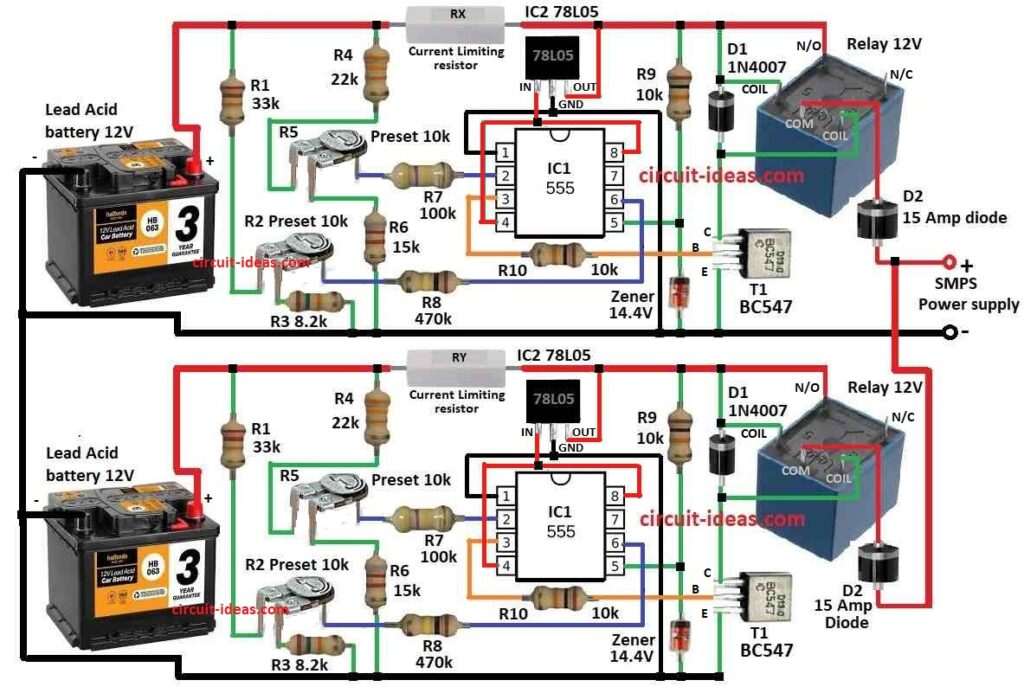 Simple Dual Battery Charging Circuit Diagram