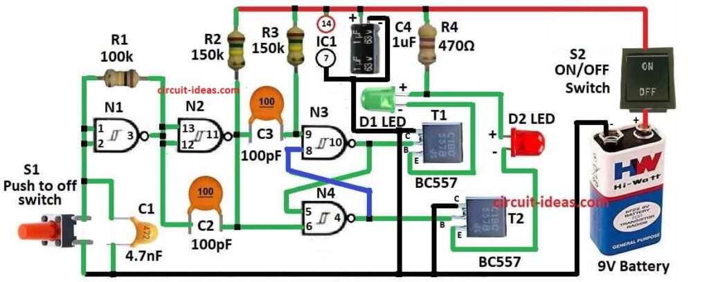 Simple Heads or Tails Decision Maker Circuit Diagram