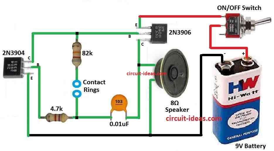 Simple Lie Detector Circuit Diagram using Transistors