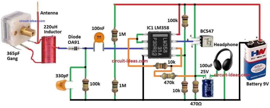 Simple Radio Circuit Diagram with Headphones